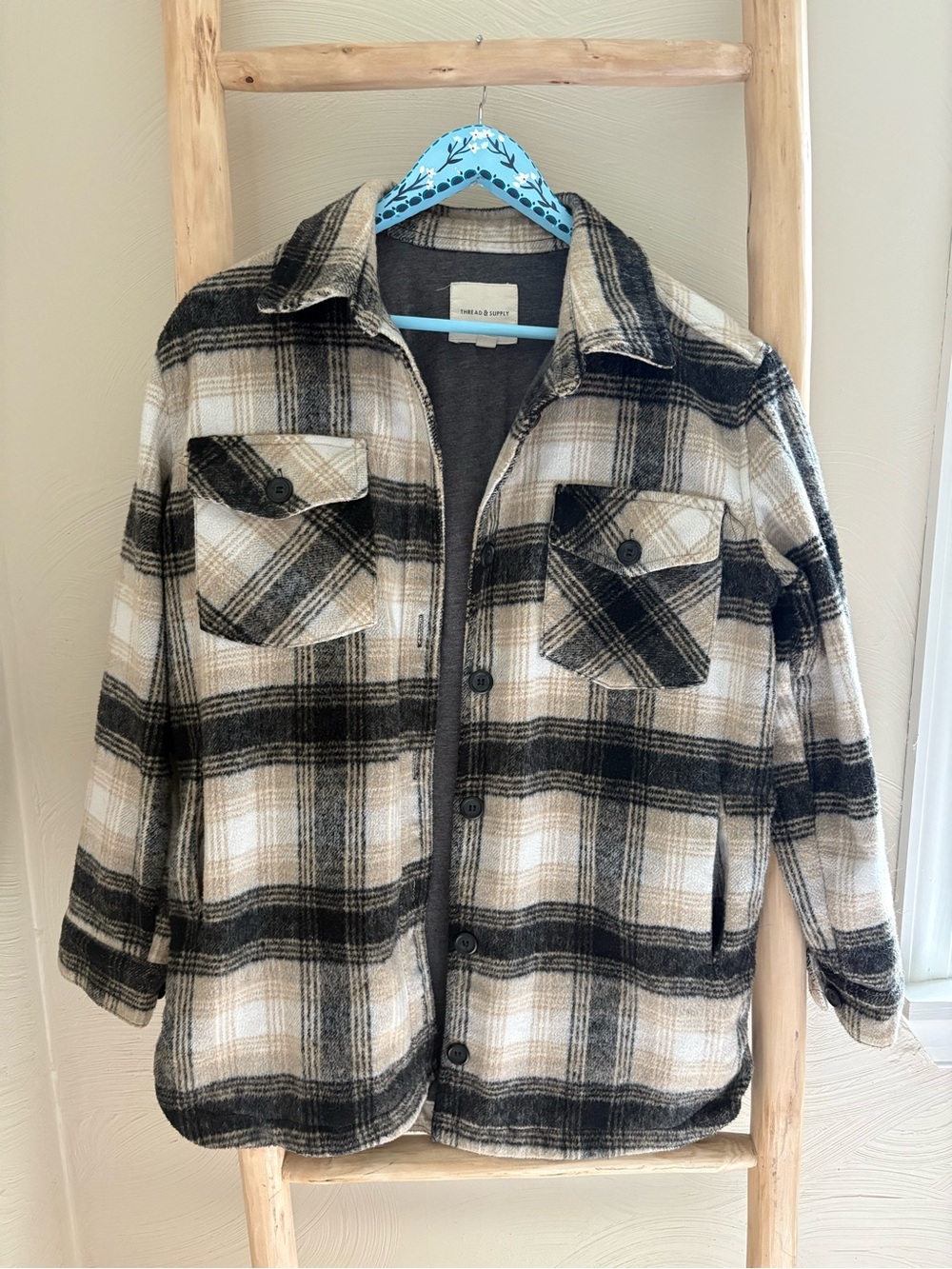 Thread & Supply Black and Cream Plaid Shacket